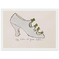 Andy Warhol framed print depicting playfully drawn footwear with expressive line work, a detail that connects the composition to its broader artistic subject, white frame, 21x29.7 cm / 8x12"