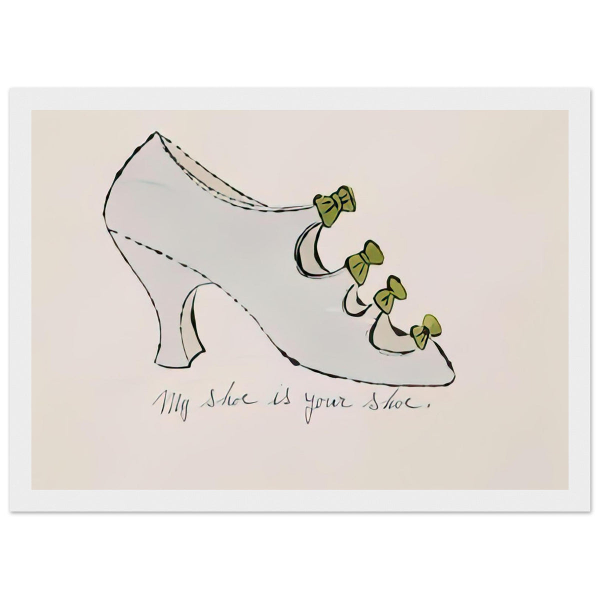 Andy Warhol framed print depicting playfully drawn footwear with expressive line work, a detail that connects the composition to its broader artistic subject, white frame, 21x29.7 cm / 8x12"