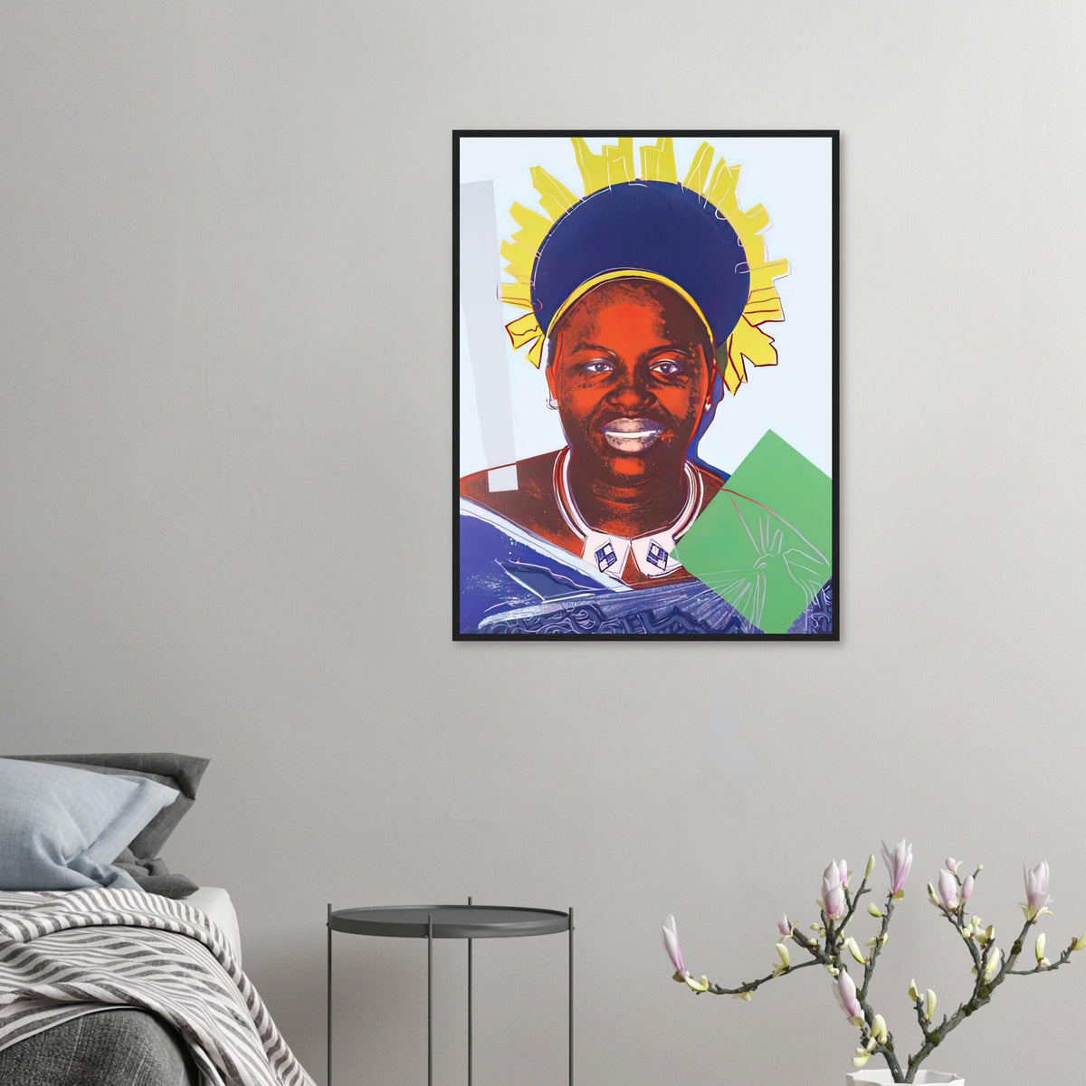 Andy Warhol framed print depicting this work depicts Queen Ntombi Twala of Swaziland; The Reigning Queens portfolio presented four women who held ruling power in their own right: Elizabeth
