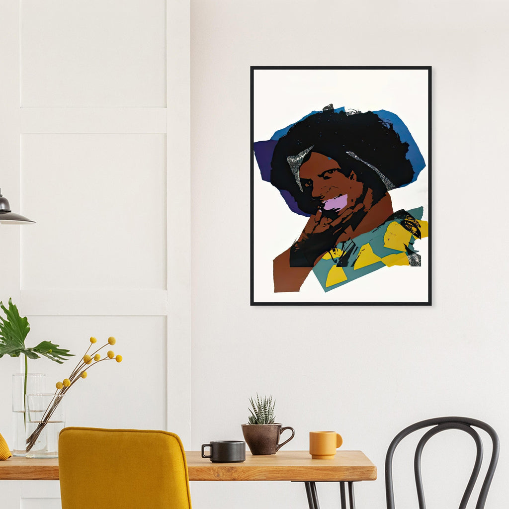 Andy Warhol framed print depicting areas of saturated colour and loose, sometimes deliberately displaced contours interact with the sitter’s photographic likeness; The Ladies and Gentlemen project portrays transgender women and drag performers from New York, including