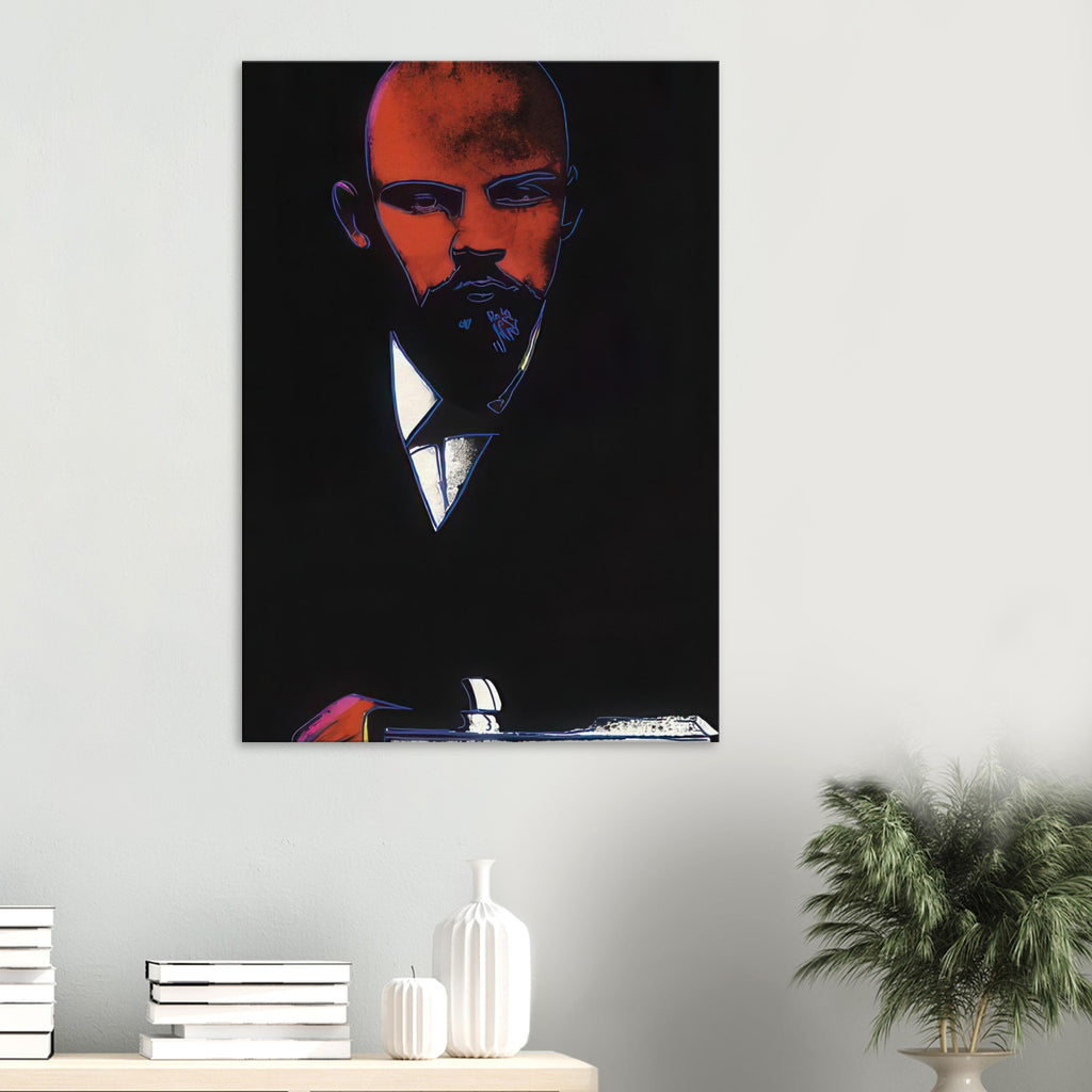 Andy Warhol canvas print depicting an assertive face and reduced graphic shapes organize the composition into a memorable political portrait, independent of a traditional painted likeness