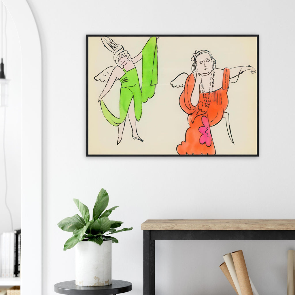 Andy Warhol framed print depicting fantastical, decorative figures and storybook-like imagery, a detail that connects the composition to its broader artistic subject