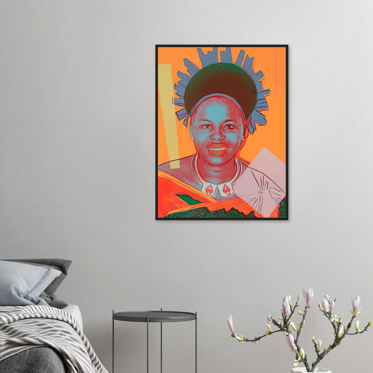 Andy Warhol framed print depicting this work depicts Queen Ntombi Twala of Swaziland; The Reigning Queens portfolio presented four women who held ruling power in their own right: Elizabeth