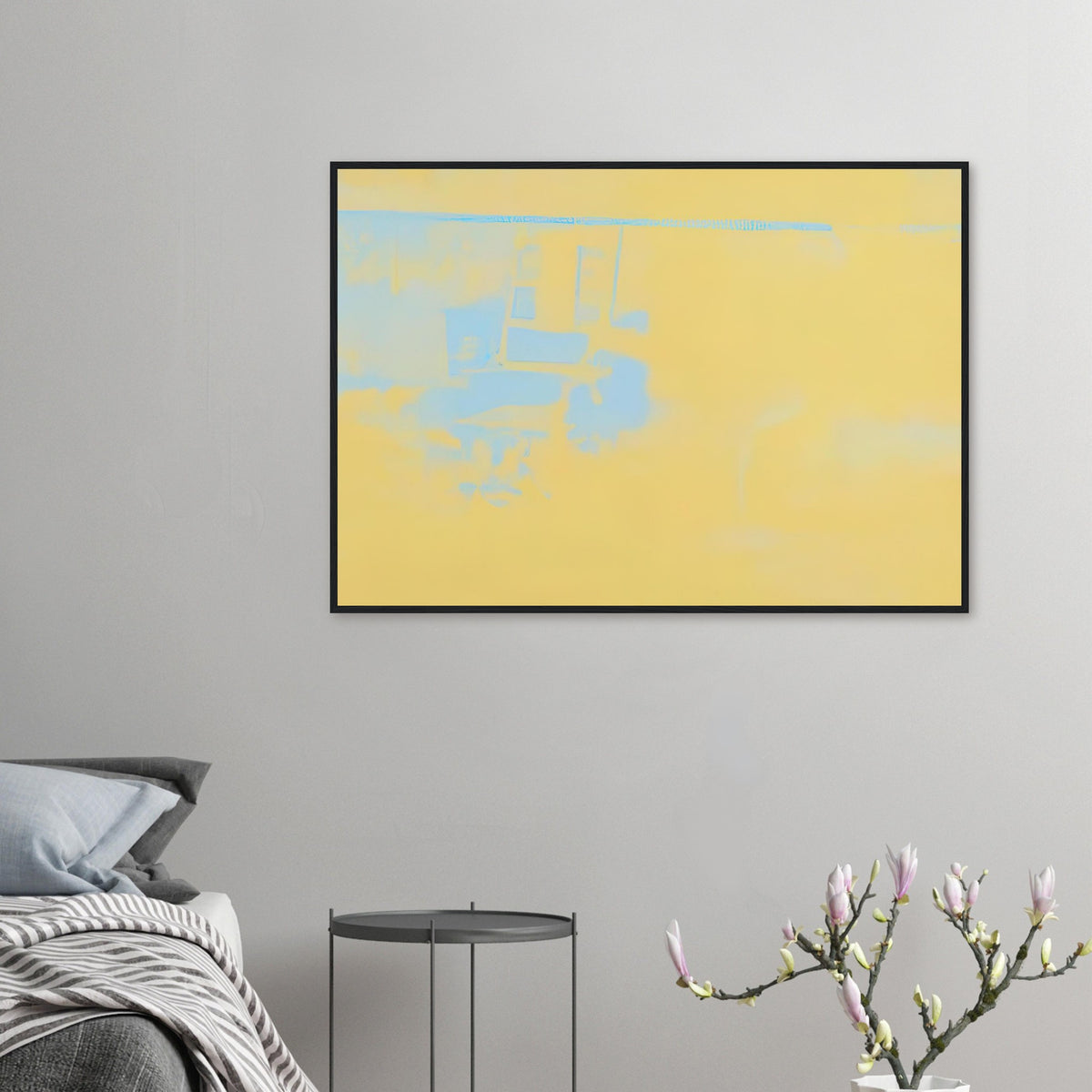 Andy Warhol framed print depicting the stark chair, its surroundings and the tense emptiness of the room, a detail that connects the composition to its broader artistic subject