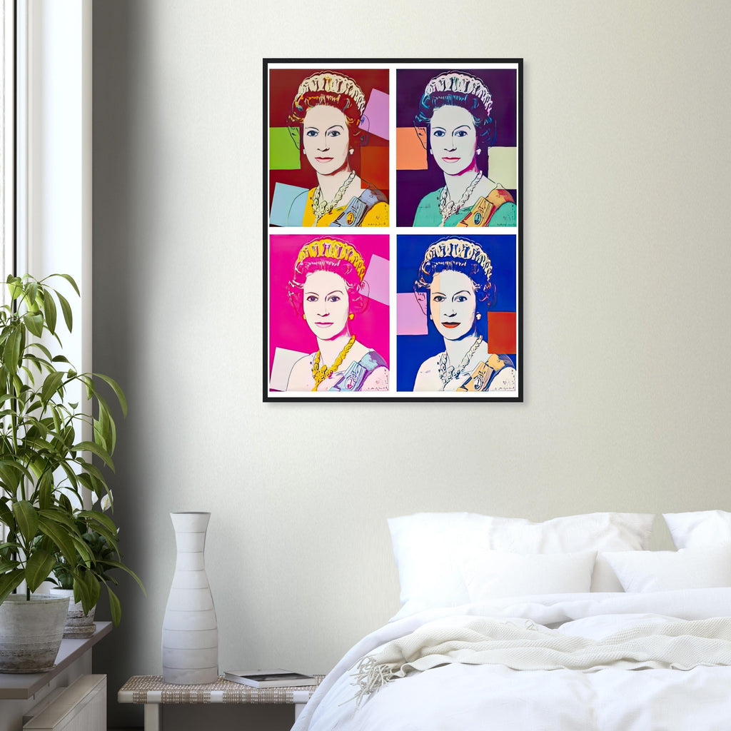 Andy Warhol framed print depicting this work depicts Queen Elizabeth II of the United Kingdom; The Reigning Queens portfolio presented four women who held ruling power in their own right: Elizabeth