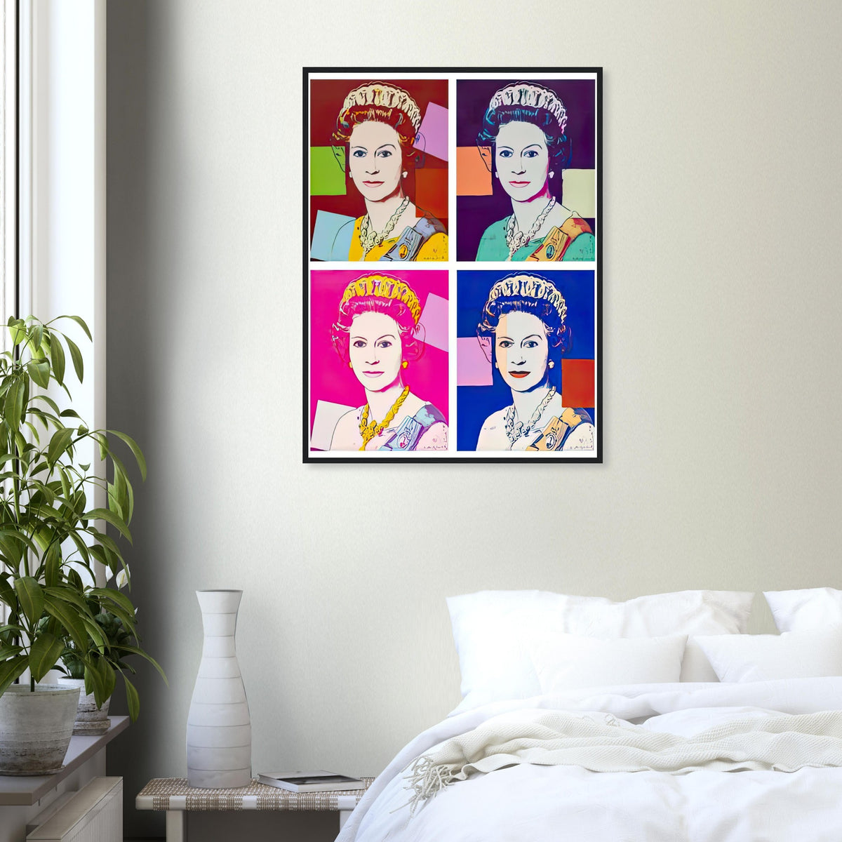 Andy Warhol framed print depicting this work depicts Queen Elizabeth II of the United Kingdom; The Reigning Queens portfolio presented four women who held ruling power in their own right: Elizabeth