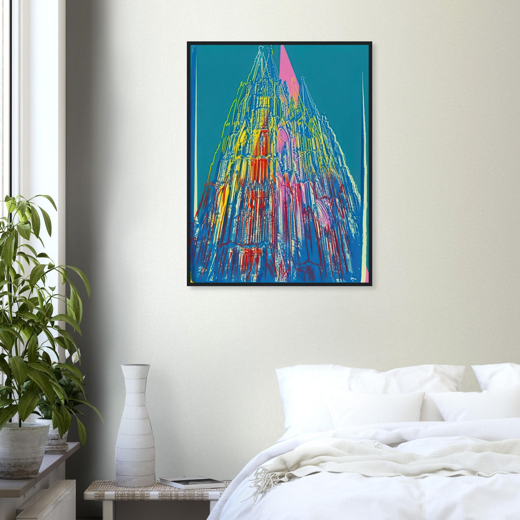 Andy Warhol framed print depicting the cathedral’s soaring spires and intricate façade give the poster a strong vertical architectural structure, providing an unusual counterpart to the artist’s better-known celebrity faces