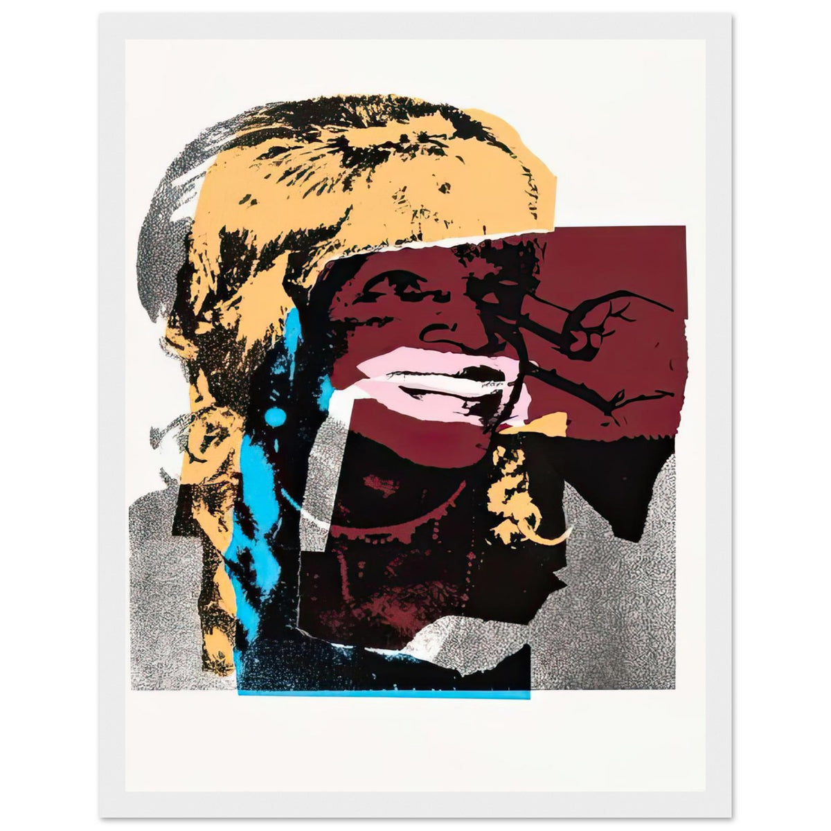 Andy Warhol framed print depicting areas of saturated colour and loose, sometimes deliberately displaced contours interact with the sitter’s photographic likeness; The Ladies and Gentlemen project portrays transgender women and drag performers from New York, including, white frame, 27x35 cm / 11x14″