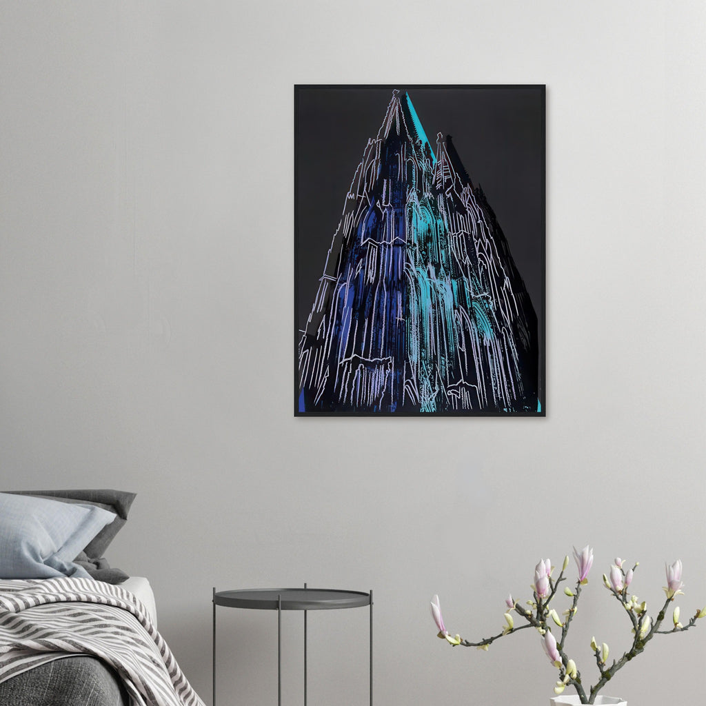 Andy Warhol framed print depicting the cathedral’s soaring spires and intricate façade give the poster a strong vertical architectural structure, providing an unusual counterpart to the artist’s better-known celebrity faces