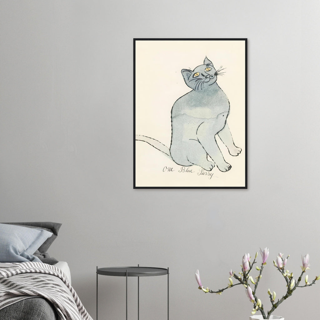 Andy Warhol framed print depicting a spare contour drawing gives the animal its personality, while uncomplicated forms keep the focus on the cat’s outline and pose