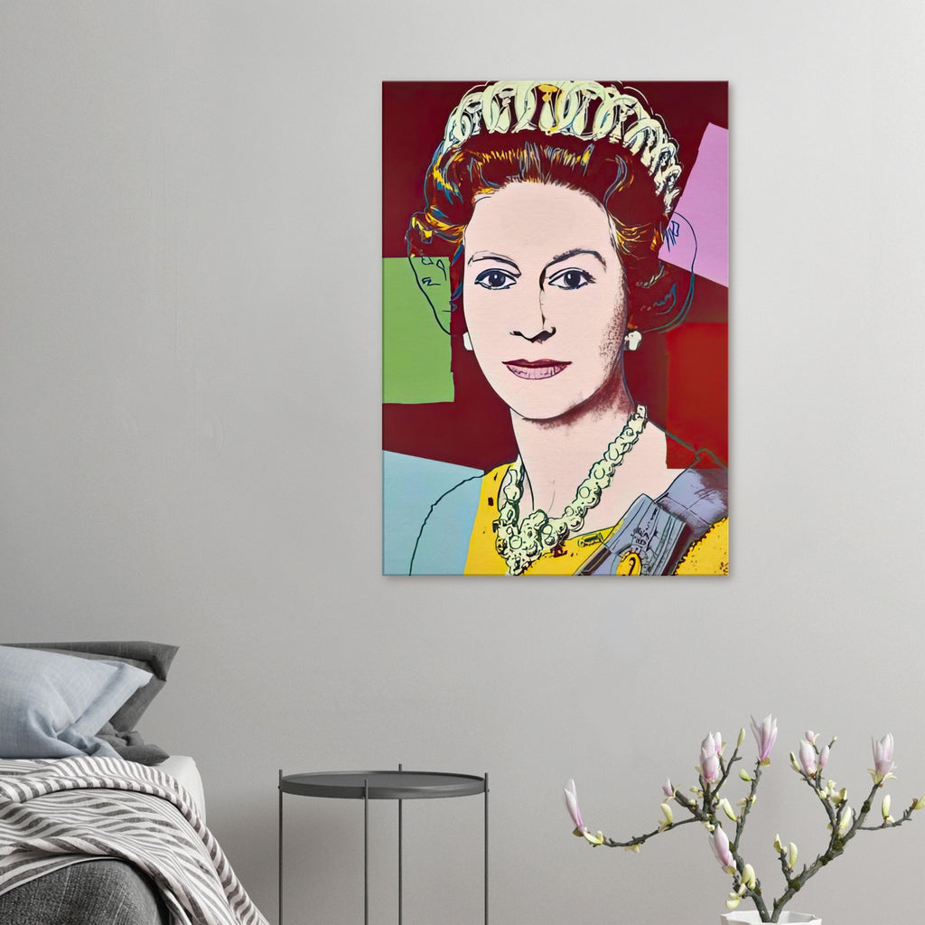 Andy Warhol canvas print depicting the recognizable royal portrait becomes a strong graphic focal point