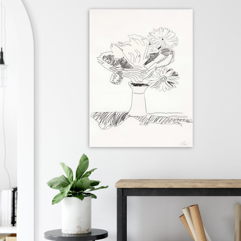 Andy Warhol poster depicting the design highlights the relationship between compact petals, organic contours and deliberately graphic printmaking marks