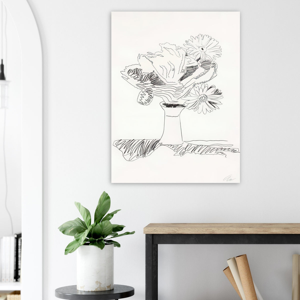 Andy Warhol poster depicting the design highlights the relationship between compact petals, organic contours and deliberately graphic printmaking marks