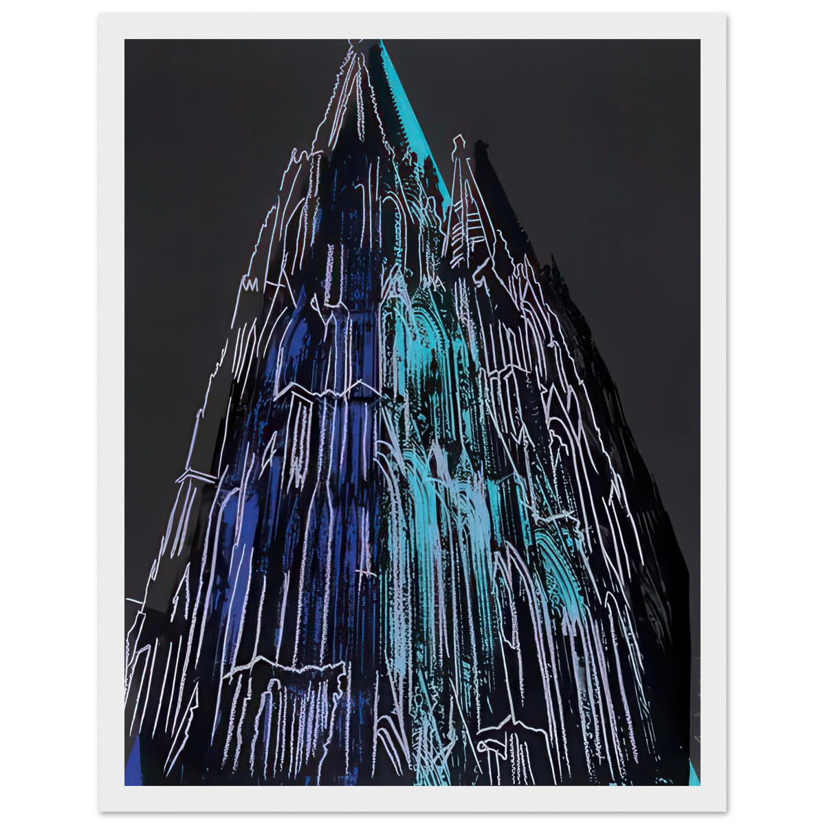 Andy Warhol framed print depicting the cathedral’s soaring spires and intricate façade give the poster a strong vertical architectural structure, providing an unusual counterpart to the artist’s better-known celebrity faces, white frame, 27x35 cm / 11x14″