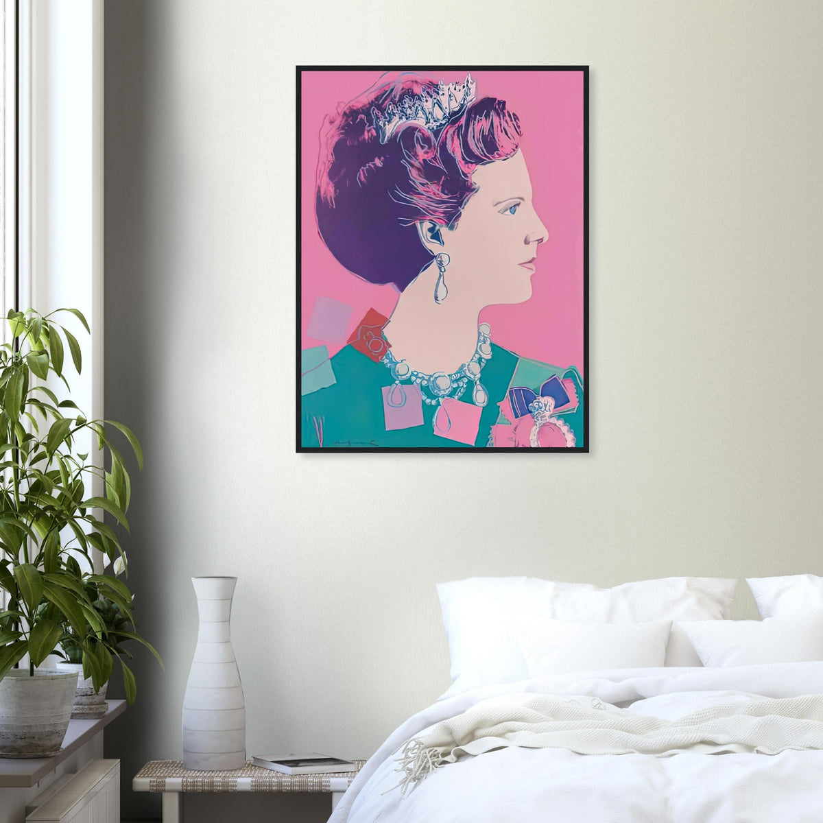 Andy Warhol framed print depicting this work depicts Queen Margrethe II of Denmark; The Reigning Queens portfolio presented four women who held ruling power in their own right: Elizabeth