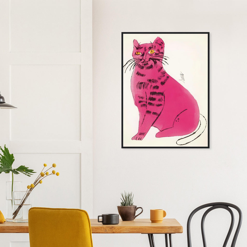 Andy Warhol framed print depicting a spare contour drawing gives the animal its personality, while uncomplicated forms keep the focus on the cat’s outline and pose