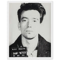 Andy Warhol framed print depicting an identification slate pinned to the young man’s jacket reveals the image as a mugshot rather than a glamorous portrait; John Joseph H No, white frame, 27x35 cm / 11x14″