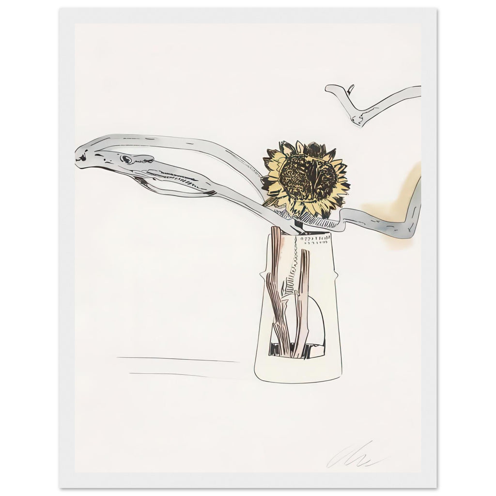 Andy Warhol framed print depicting the design highlights the relationship between compact petals, organic contours and deliberately graphic printmaking marks, white frame, 27x35 cm / 11x14″