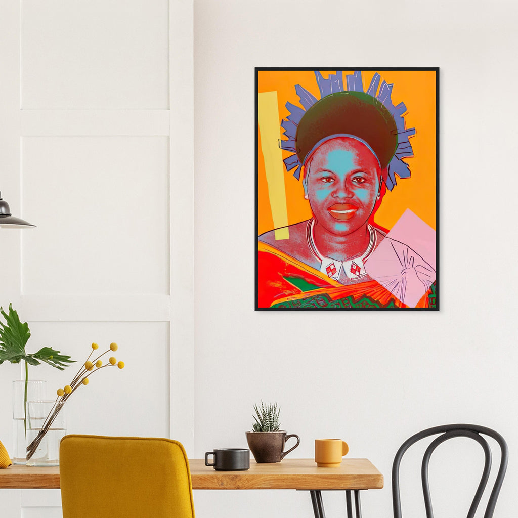 Andy Warhol framed print depicting this work depicts Queen Ntombi Twala of Swaziland; The Reigning Queens portfolio presented four women who held ruling power in their own right: Elizabeth
