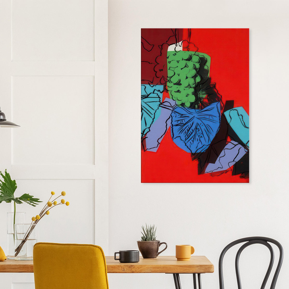 Andy Warhol canvas print depicting rounded grape forms and flowing stems provide a decorative rhythm, while the composition feels more graphic than naturalistic