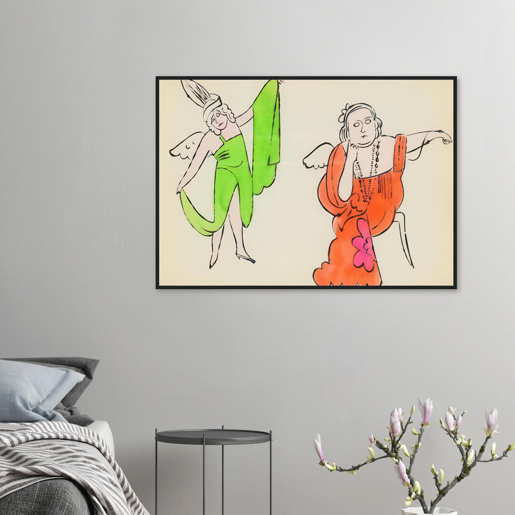 Andy Warhol framed print depicting fantastical, decorative figures and storybook-like imagery, a detail that connects the composition to its broader artistic subject