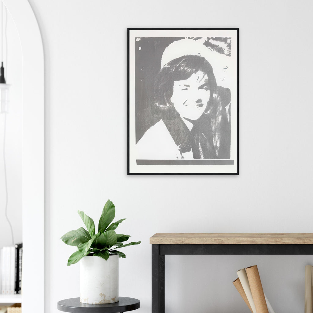Andy Warhol framed print depicting the restrained crop emphasizes Jackie Kennedy’s face and its emotional resonance, demonstrating how a seemingly simple portrait can carry a powerful media history