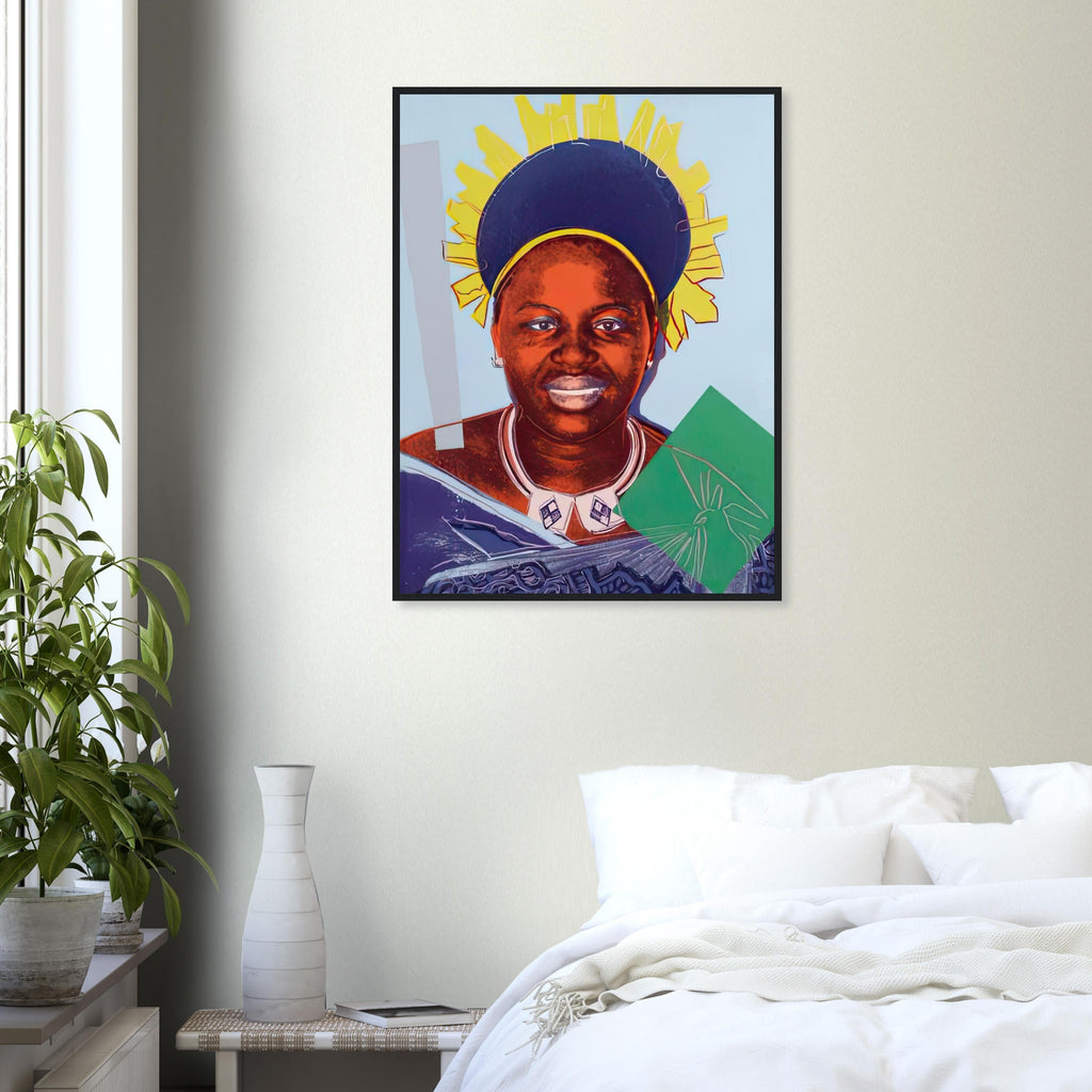 Andy Warhol framed print depicting this work depicts Queen Ntombi Twala of Swaziland; The Reigning Queens portfolio presented four women who held ruling power in their own right: Elizabeth