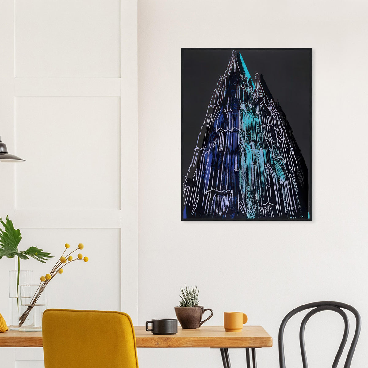 Andy Warhol framed print depicting the cathedral’s soaring spires and intricate façade give the poster a strong vertical architectural structure, providing an unusual counterpart to the artist’s better-known celebrity faces
