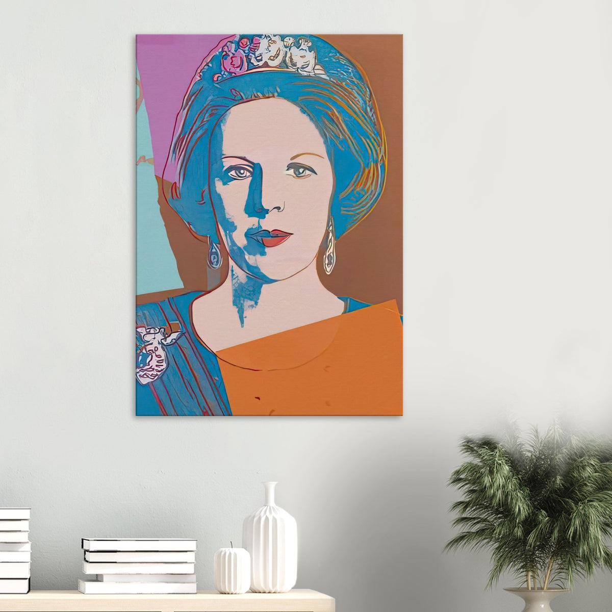 Andy Warhol canvas print depicting the recognizable royal portrait becomes a strong graphic focal point