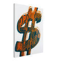 Andy Warhol canvas print depicting the repeated or isolated currency mark operates like a logo: simple, recognizable and assertive, 45x60 cm / 18x24″
