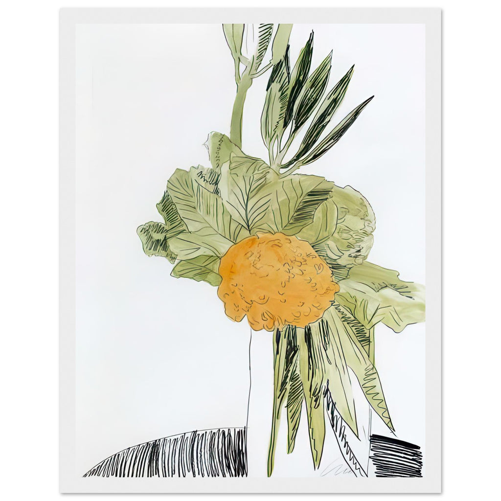 Andy Warhol framed print depicting the design highlights the relationship between compact petals, organic contours and deliberately graphic printmaking marks, white frame, 27x35 cm / 11x14″