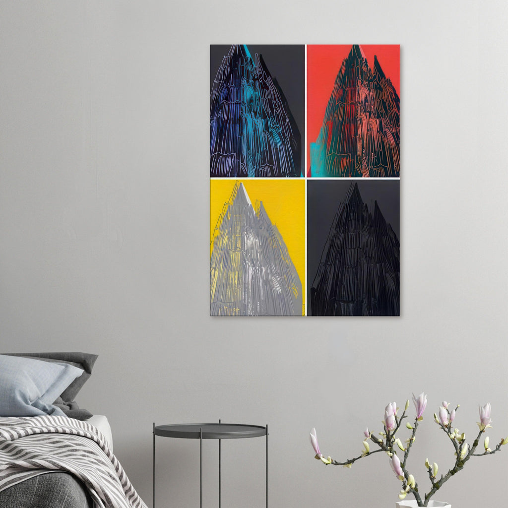 Andy Warhol canvas print depicting the cathedral’s soaring spires and intricate façade give the poster a strong vertical architectural structure, providing an unusual counterpart to the artist’s better-known celebrity faces