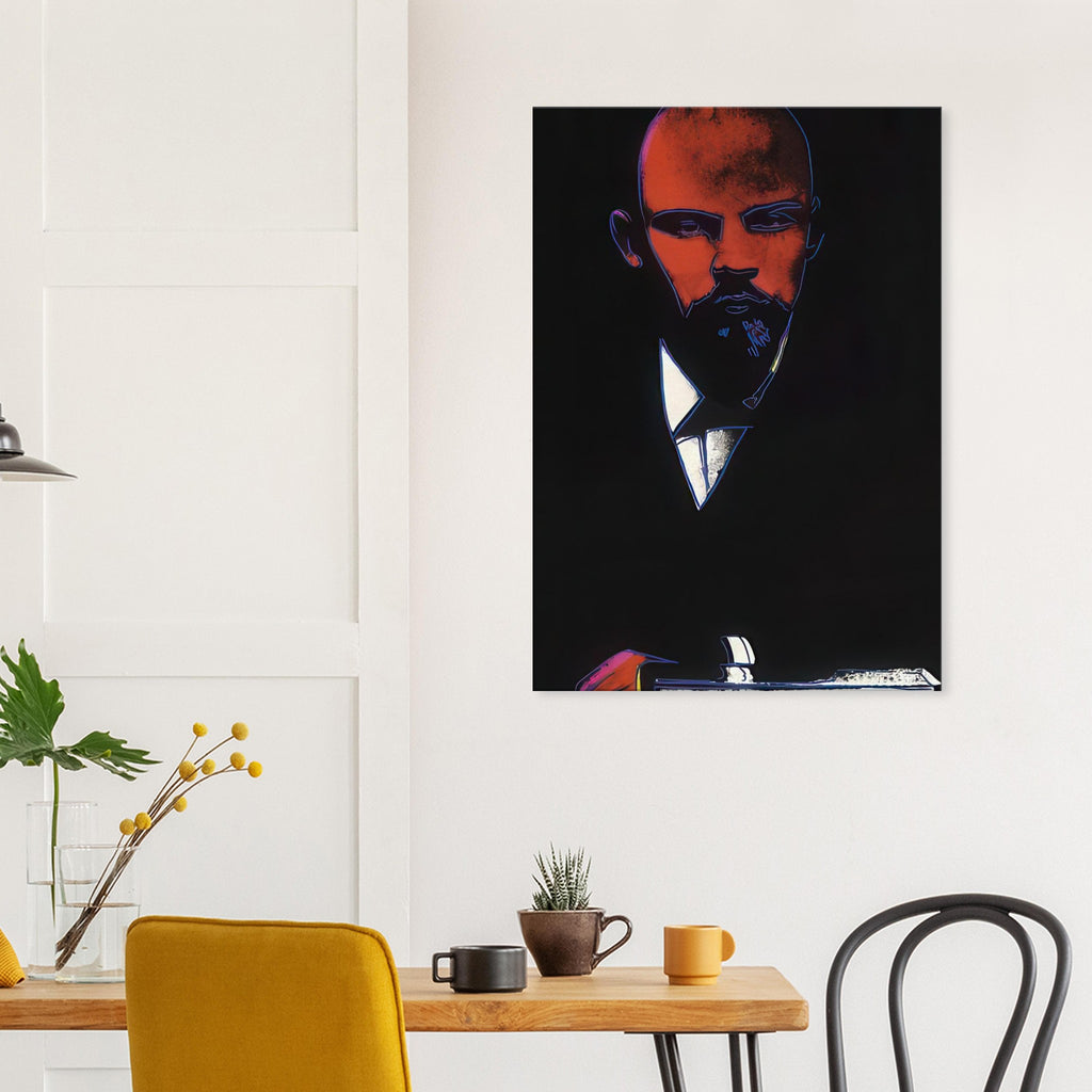 Andy Warhol canvas print depicting an assertive face and reduced graphic shapes organize the composition into a memorable political portrait, independent of a traditional painted likeness