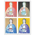 Andy Warhol framed print depicting the saint’s solemn presence, her symbolic attribute and the cracked appearance of the source painting remain visible; Warhol’s Saint Apollonia portfolio draws upon a Renaissance devotional image associated with Piero della, white frame, 27x35 cm / 11x14″