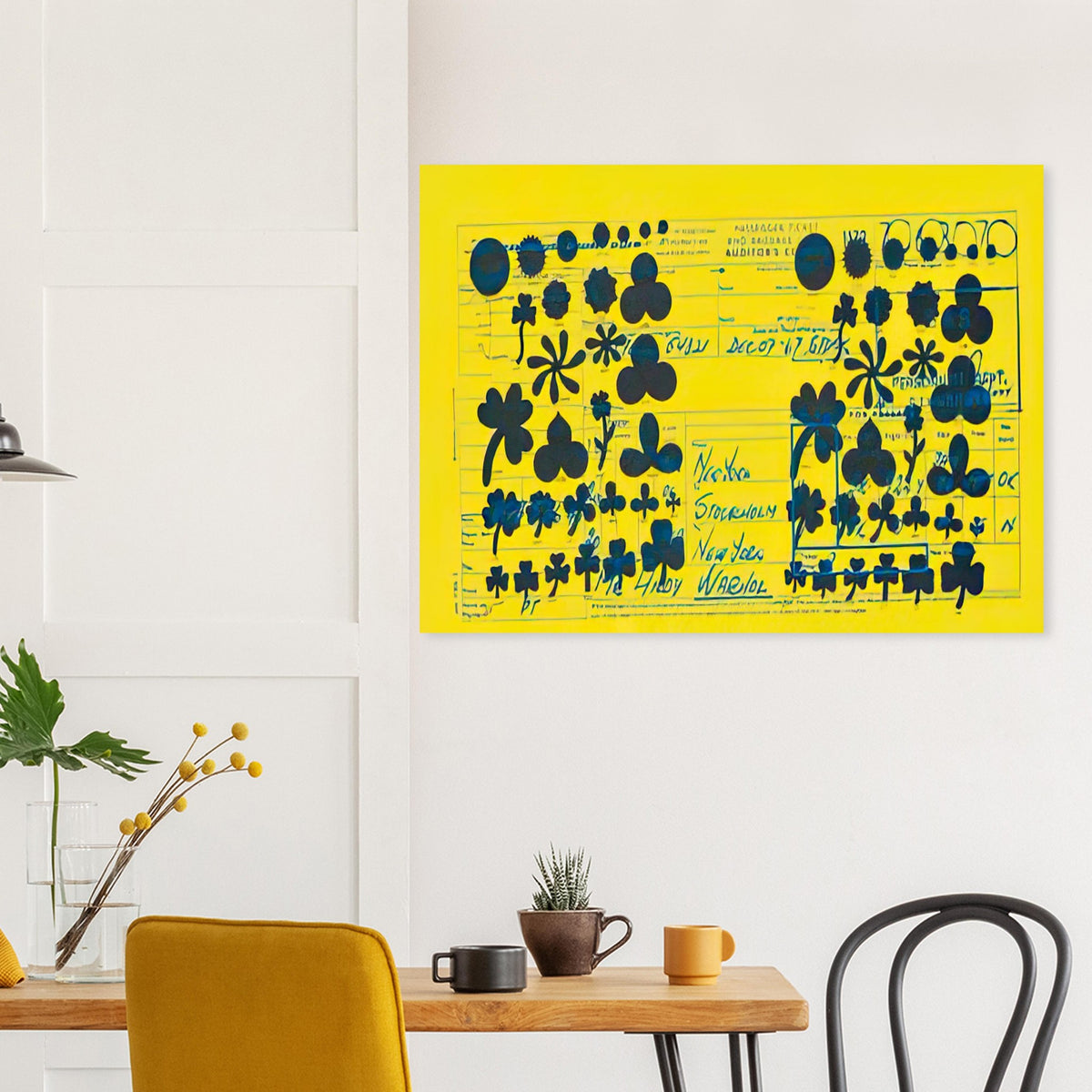 Andy Warhol poster depicting a travel document with typography and graphic information, a detail that connects the composition to its broader artistic subject