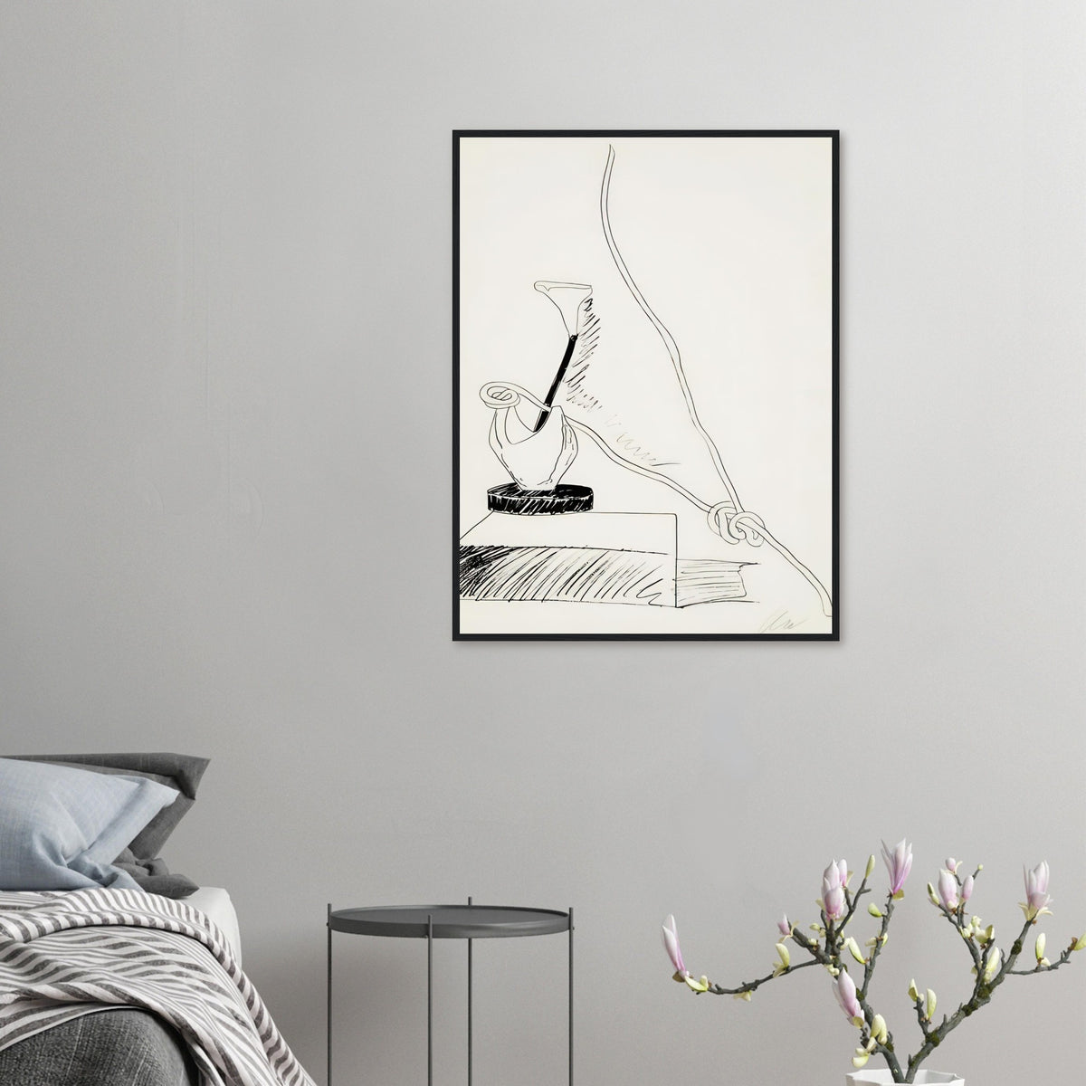 Andy Warhol framed print depicting the black-and-white treatment emphasizes shapes, texture and the structure of the flowers rather than bright color accents