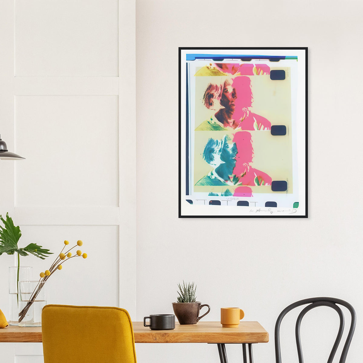 Andy Warhol framed print depicting a film-culture portrait becomes a compact, evocative design that resonates with the performance and photographic interests of Warhol’s New York scene