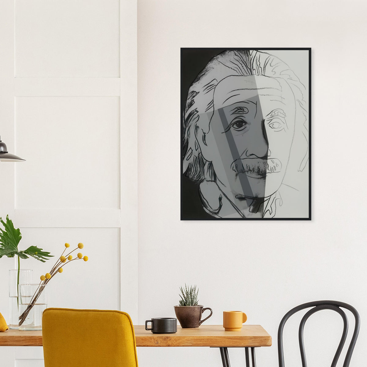 Andy Warhol framed print depicting the image centers on a distinctive likeness rather than narrative scenery; line and simplified contrast make the person the focus