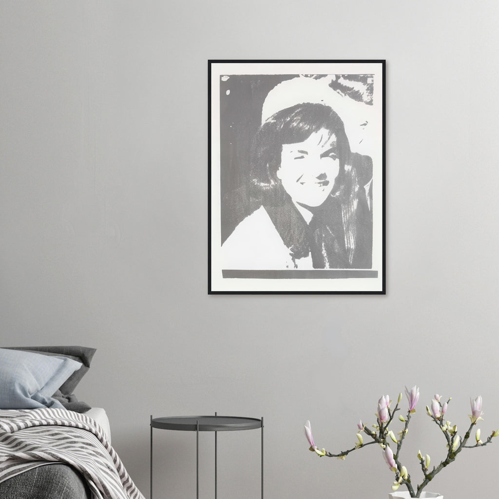 Andy Warhol framed print depicting the restrained crop emphasizes Jackie Kennedy’s face and its emotional resonance, demonstrating how a seemingly simple portrait can carry a powerful media history
