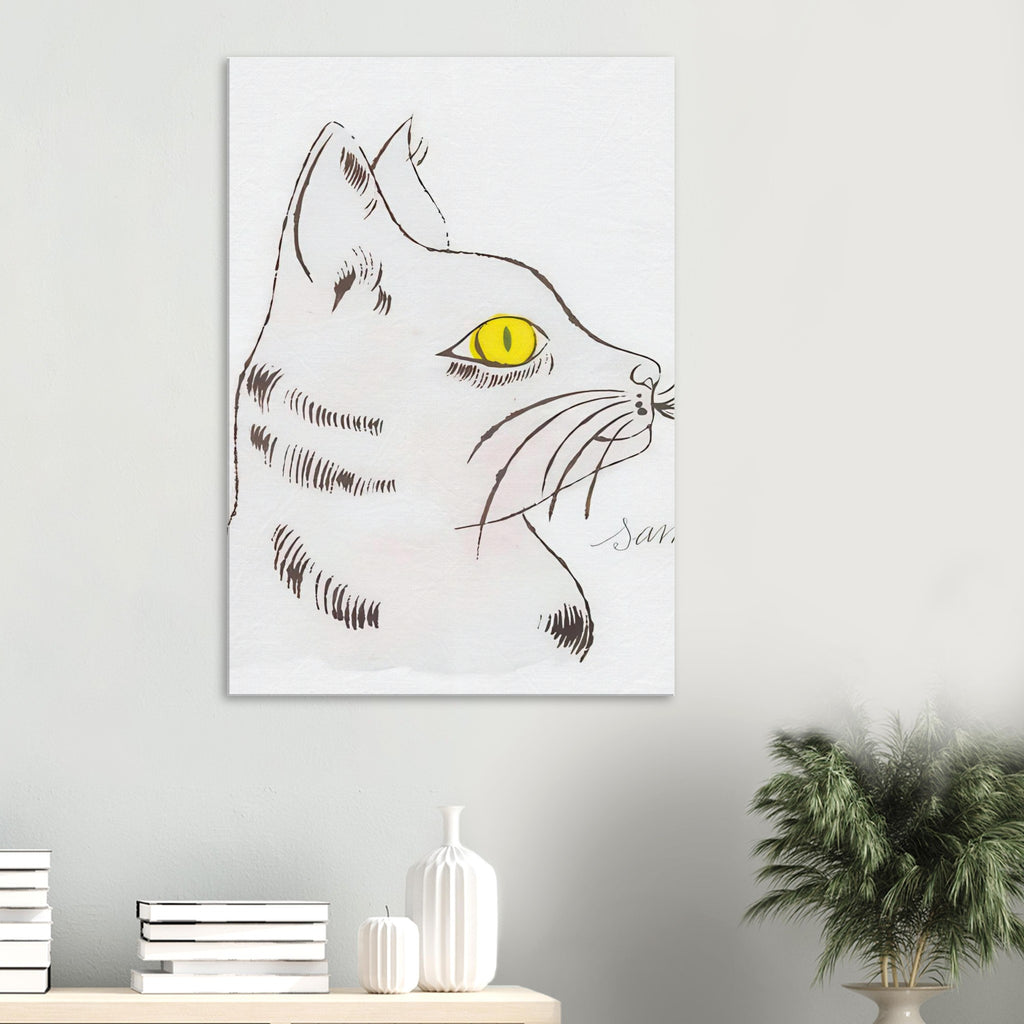 Andy Warhol canvas print depicting a spare contour drawing gives the animal its personality, while uncomplicated forms keep the focus on the cat’s outline and pose