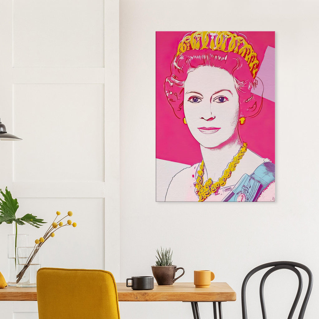 Andy Warhol canvas print depicting the recognizable royal portrait becomes a strong graphic focal point