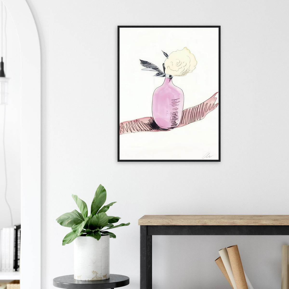 Andy Warhol framed print depicting the design highlights the relationship between compact petals, organic contours and deliberately graphic printmaking marks