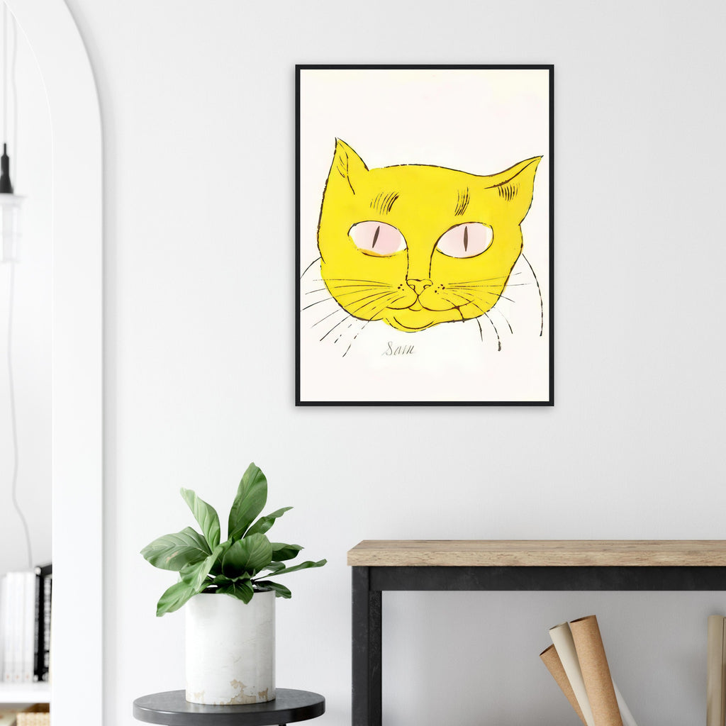 Andy Warhol framed print depicting a spare contour drawing gives the animal its personality, while uncomplicated forms keep the focus on the cat’s outline and pose
