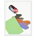 Andy Warhol framed print depicting a toppled Coca-Cola can appears to spill its contents, with colourful outlines exaggerating the ordinary action; New Coke was created in the year Coca-Cola introduced a controversial reformulated drink, white frame, 27x35 cm / 11x14″