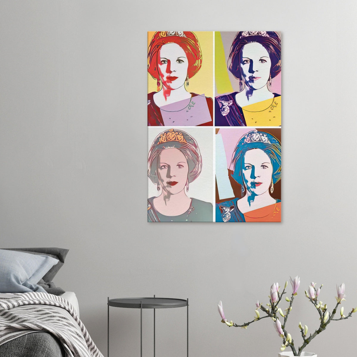 Andy Warhol canvas print depicting the recognizable royal portrait becomes a strong graphic focal point