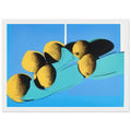 Andy Warhol framed print depicting rounded fruit forms, expressive edges and the recognizable shapes of cantaloupes, a detail that connects the composition to its broader artistic subject, white frame, 21x29.7 cm / 8x12"