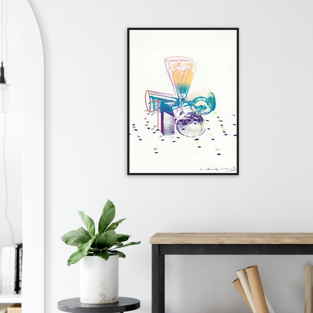 Andy Warhol framed print depicting the still-life arrangement places everyday objects into a decorative composition with a festive, slightly theatrical character