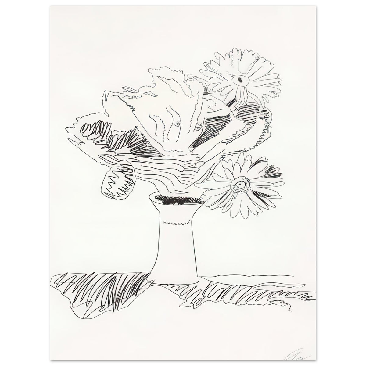 Andy Warhol poster depicting the design highlights the relationship between compact petals, organic contours and deliberately graphic printmaking marks, 15x20 cm / 6x8″