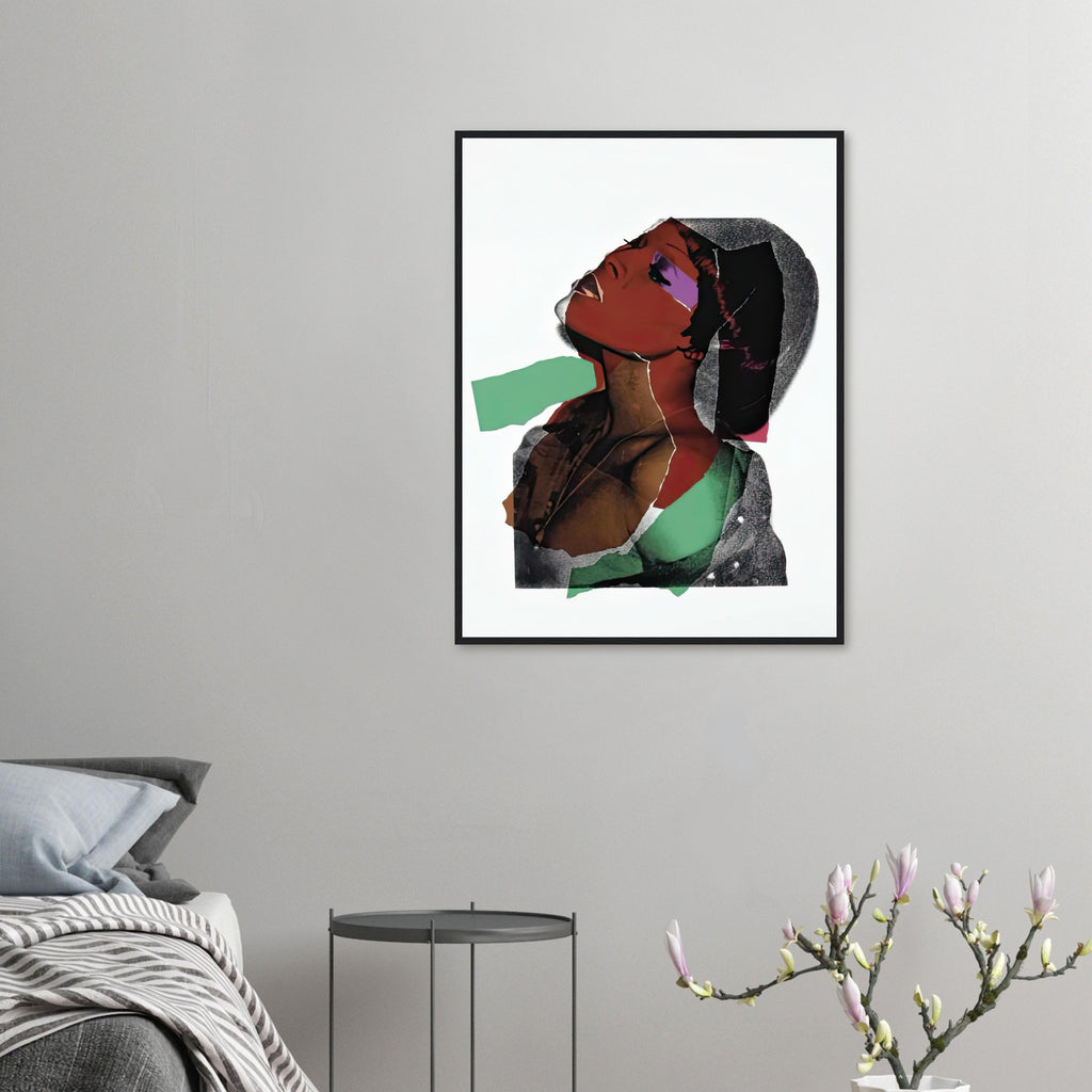 Andy Warhol framed print depicting areas of saturated colour and loose, sometimes deliberately displaced contours interact with the sitter’s photographic likeness; The Ladies and Gentlemen project portrays transgender women and drag performers from New York, including