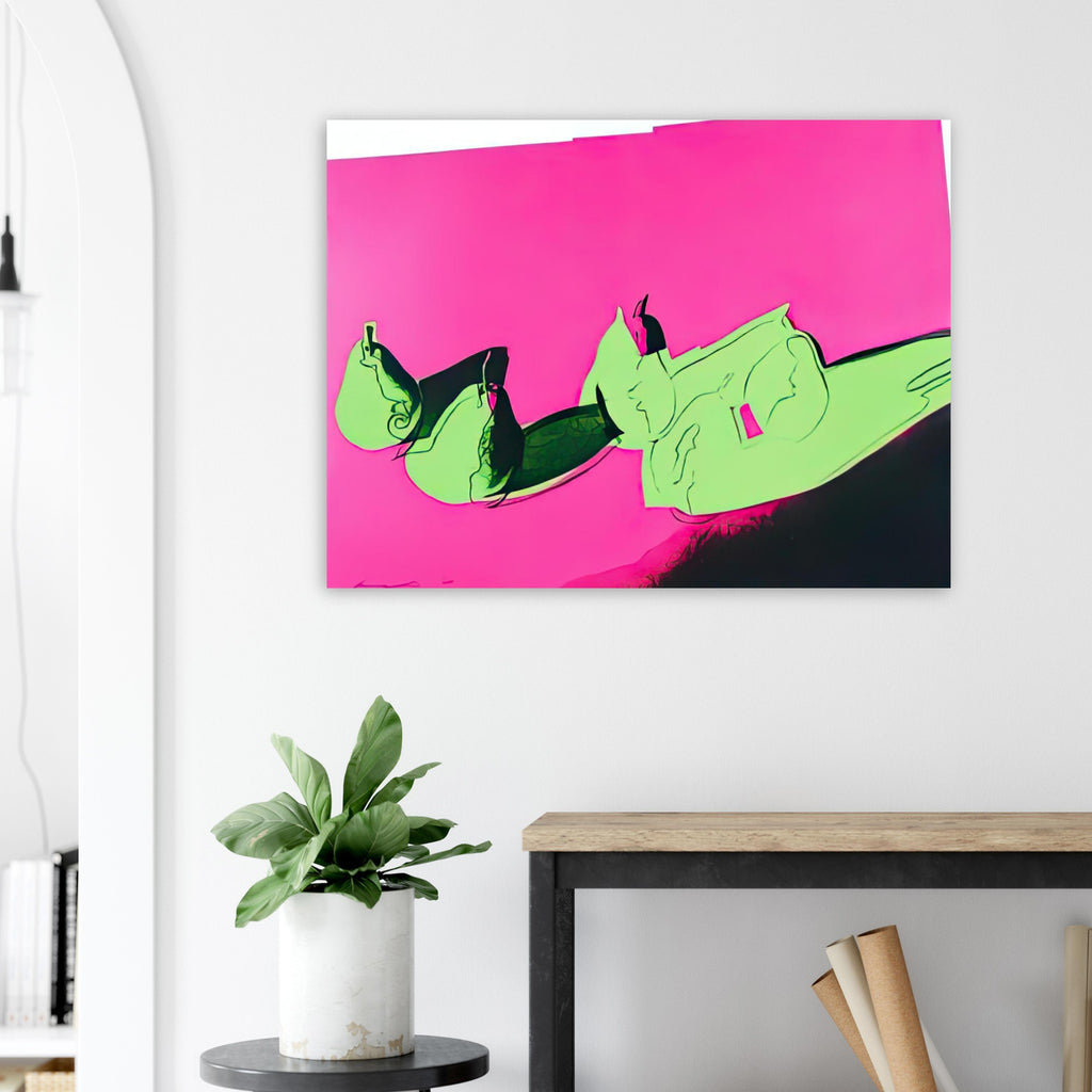 Andy Warhol poster depicting rounded fruit forms, expressive edges and the recognizable shapes of pears, a detail that connects the composition to its broader artistic subject